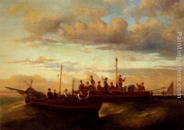 Adolphe Monticelli Italian Fishing Vessels at Dusk